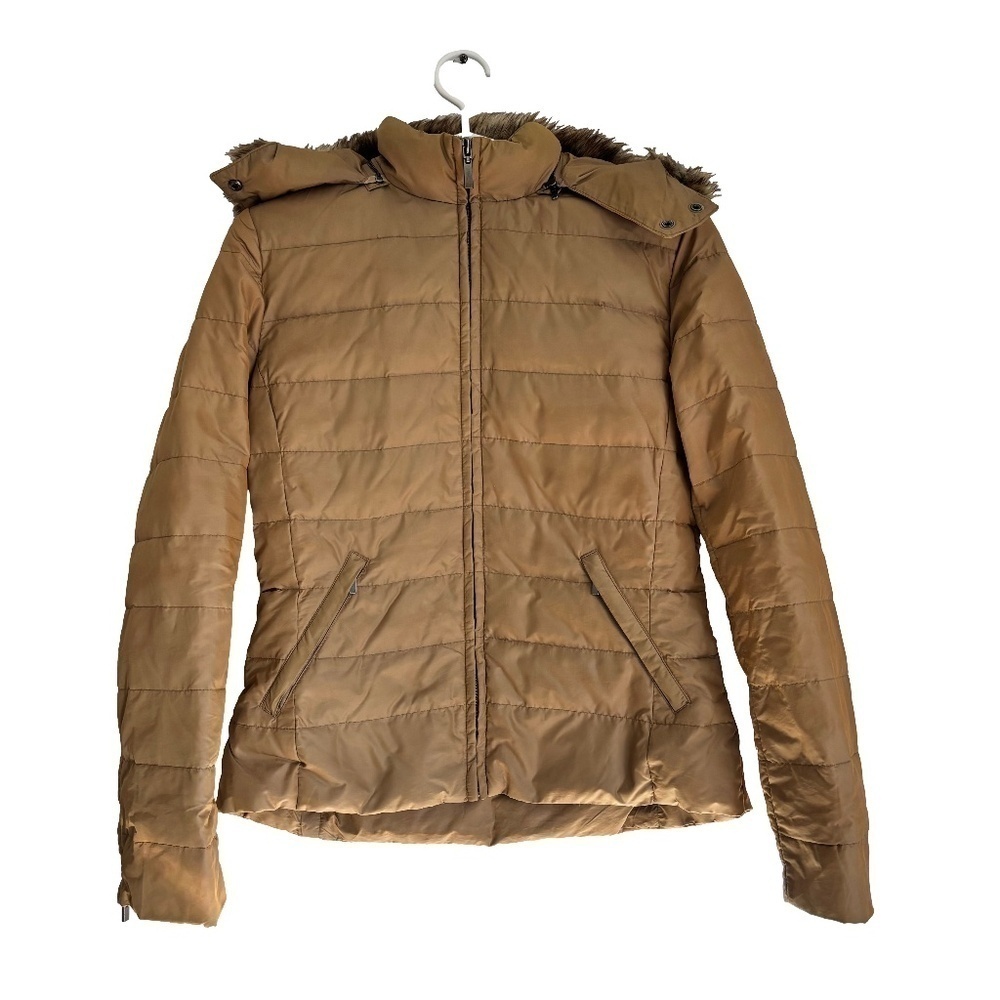 Zara Women down & feather filled winter jacket removable hood sz M read desc.